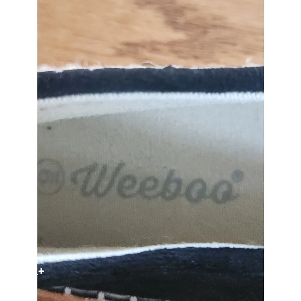Weeboo Black Canvas Espadrille Flats with Natural Woven Toe Cap & Stitching